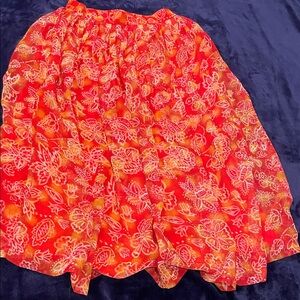 Vibrant Floral Midi Skirt in Red and Orange